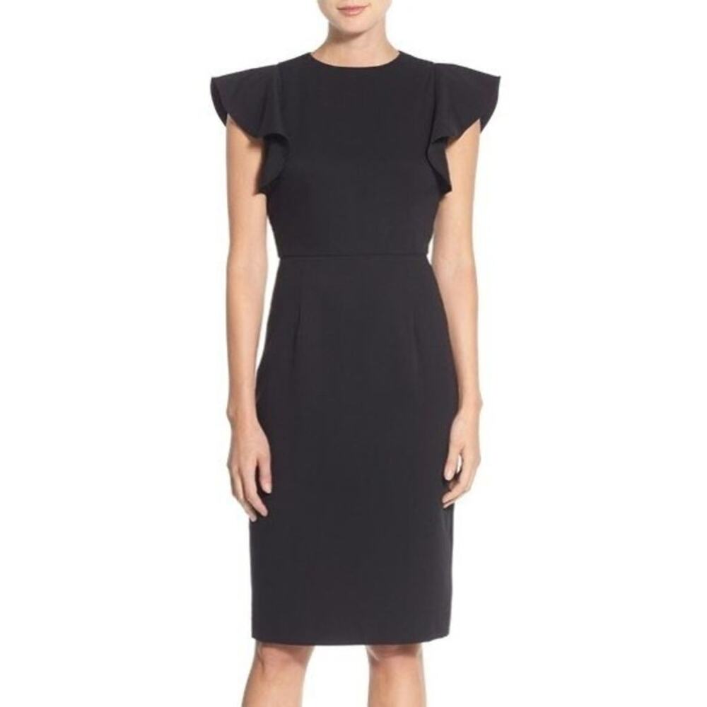 NEW Chelsea 28 Flutter Sleeve Stretch Sheath Little Black Dress Size: 14